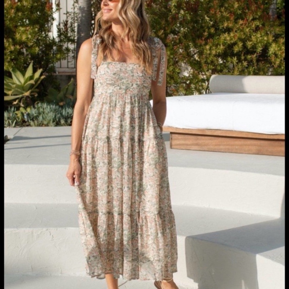 Chic Floral Midi Dress with Tie Straps